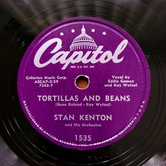Stan Kenton 78 Tortillas and Beans / Dynaflow on Capitol 1535 E- Jazz 1951 - Picture 2 of 4